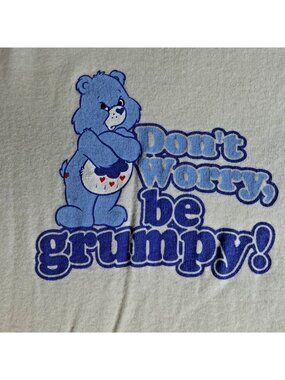 Care Bears Women's Shirt XS White Ringer "Don't Worry Be Grumpy" 2005 Y2K
